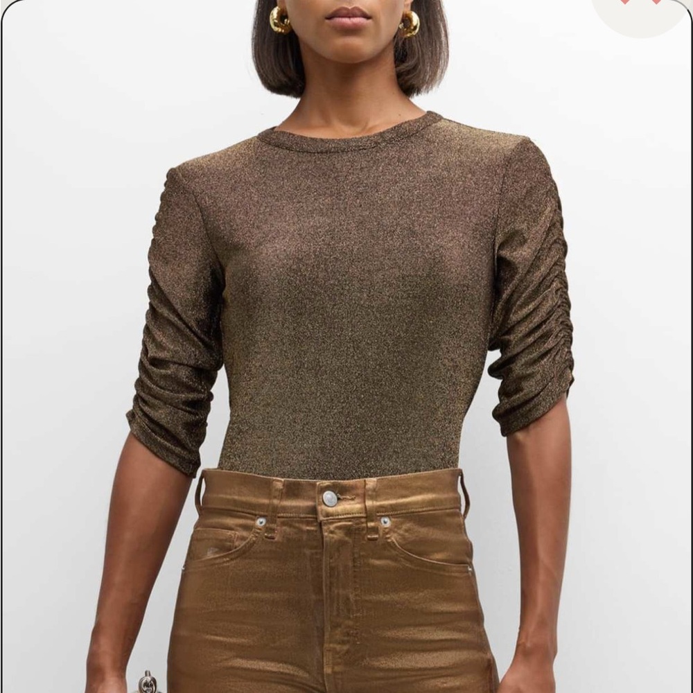 VERONICA BEARD Waldorf Metallic Ruched long sleeve Top (Size Large)$198 Retail